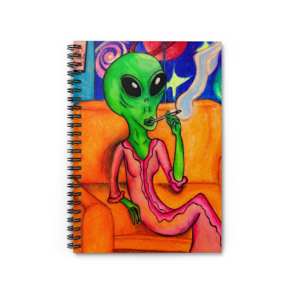 Alien Lounge Spiral Notebook — Retro Green Alien Art Ruled Notebook