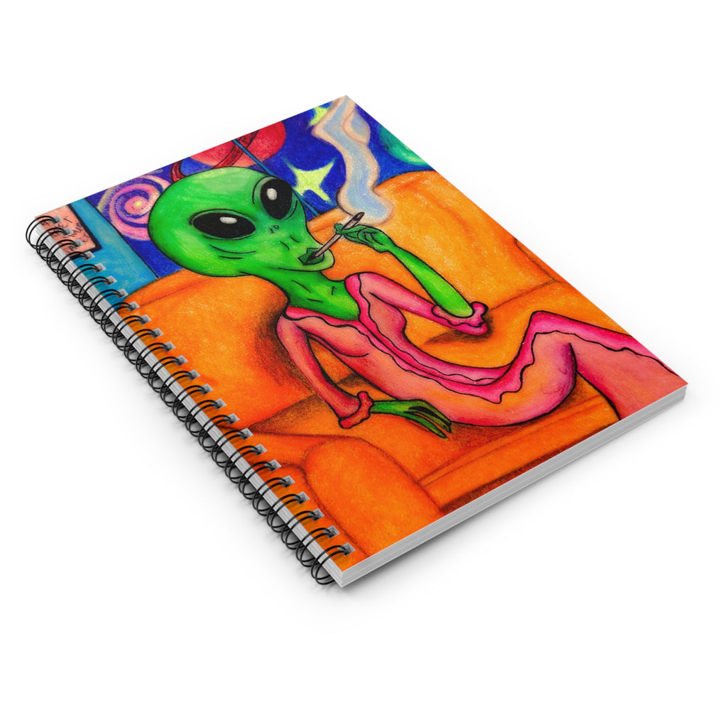 Alien Lounge Spiral Notebook — Retro Green Alien Art Ruled Notebook